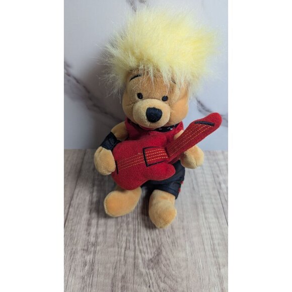 Disney Store Winnie The Pooh Rock Star Plush Toy With Guitar & Spiky Hair 9" - Picture 5 of 9